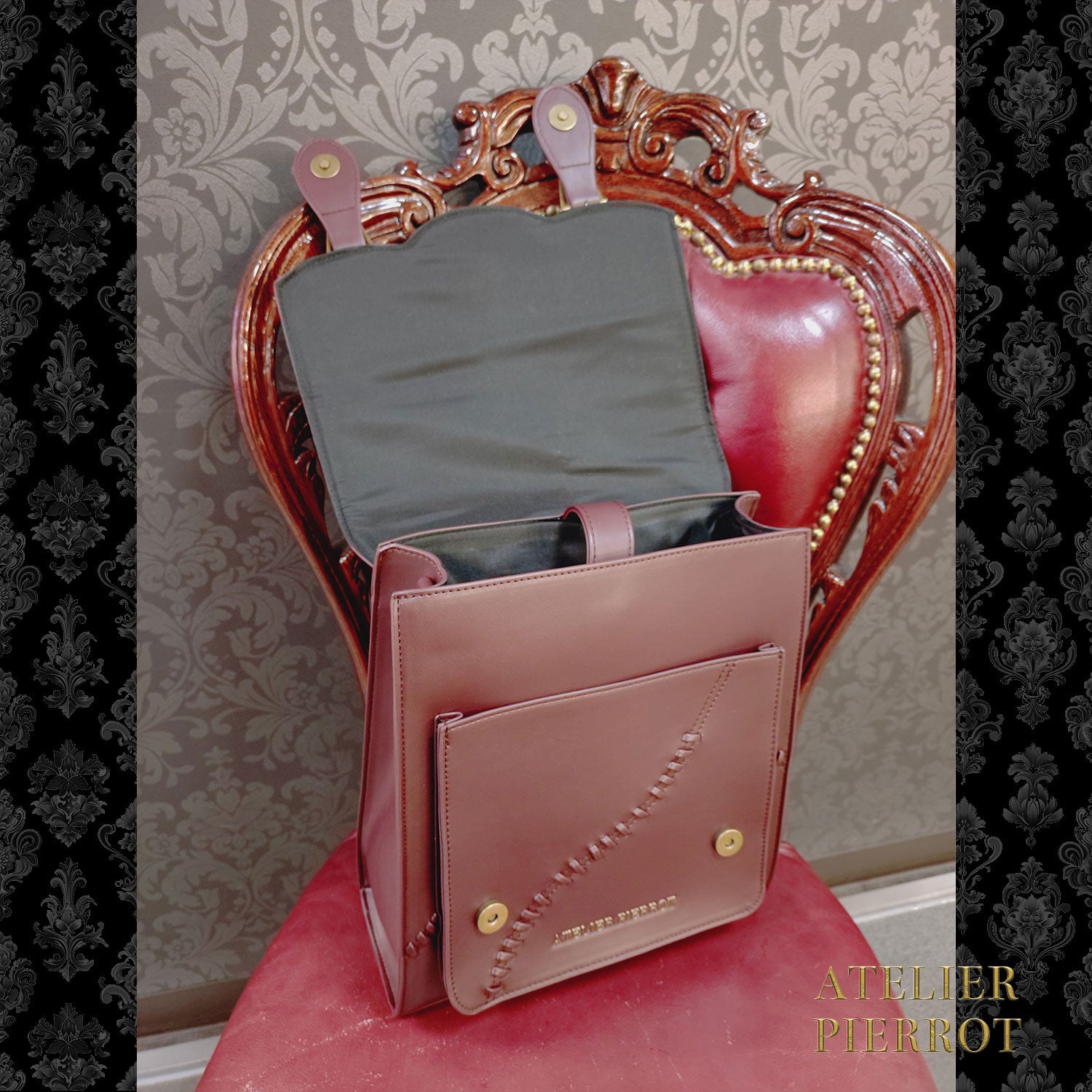 【ATELIER PIERROT】 “Nocturnal Grave”Mended Satchel ボルドー/ネイビー/ブラック