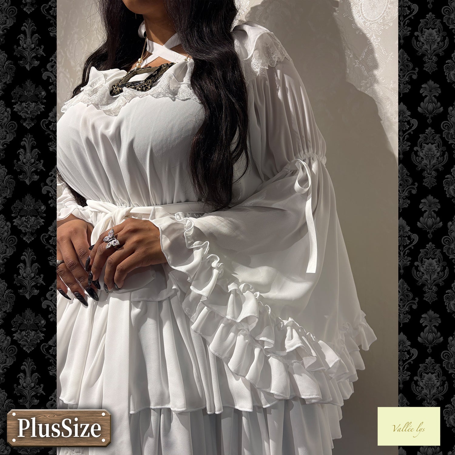 【Vallée lys】ヴァレリス ★ご予約受付中★ CoquelicotDress ホワイト/ボルドー/パープル/ネイビー/ブラック プラスサイズ
