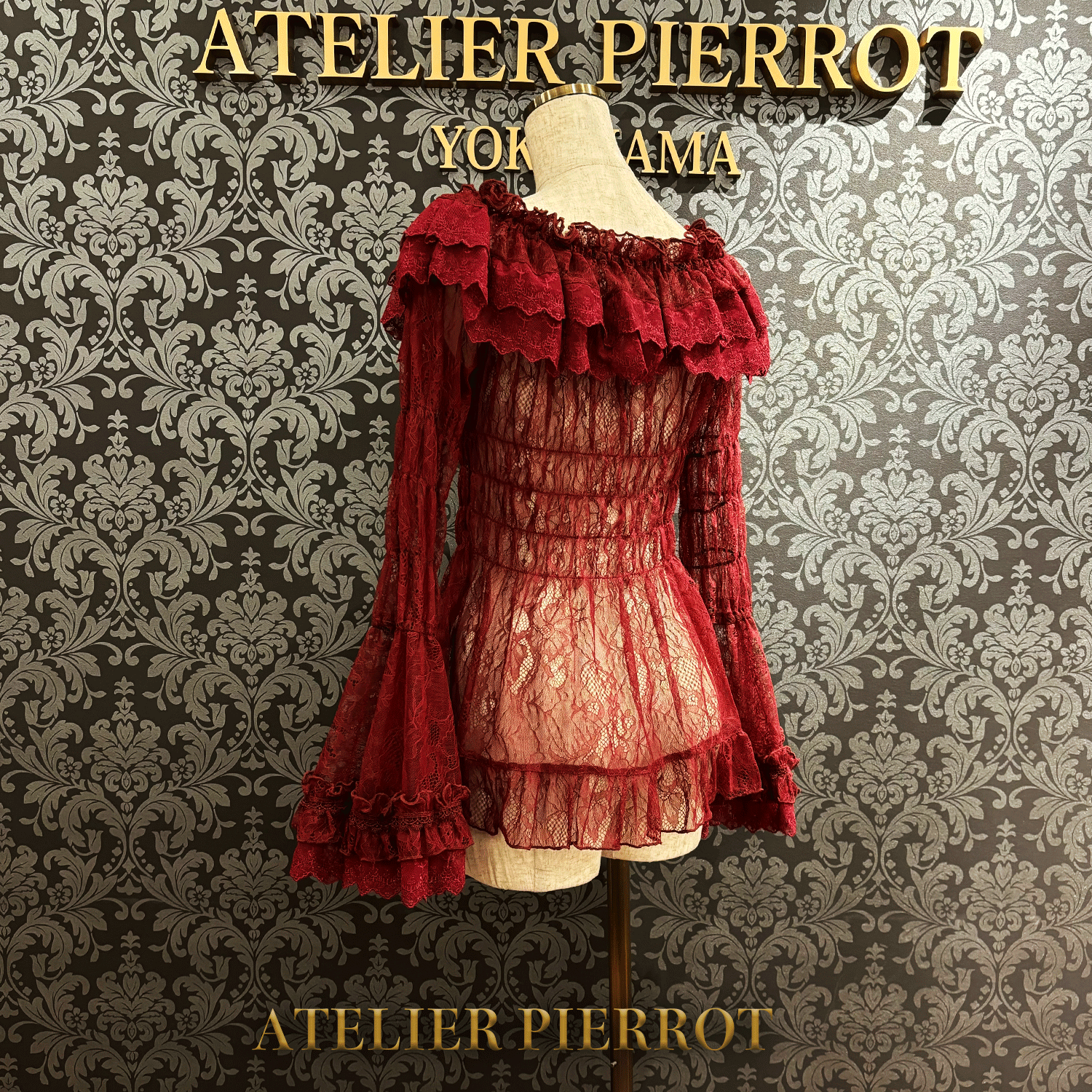 【ATELIER PIERROT】 Shirring princess sleeve blouse-Lace- White/Ivory/Bordeaux/Navy/ Black
