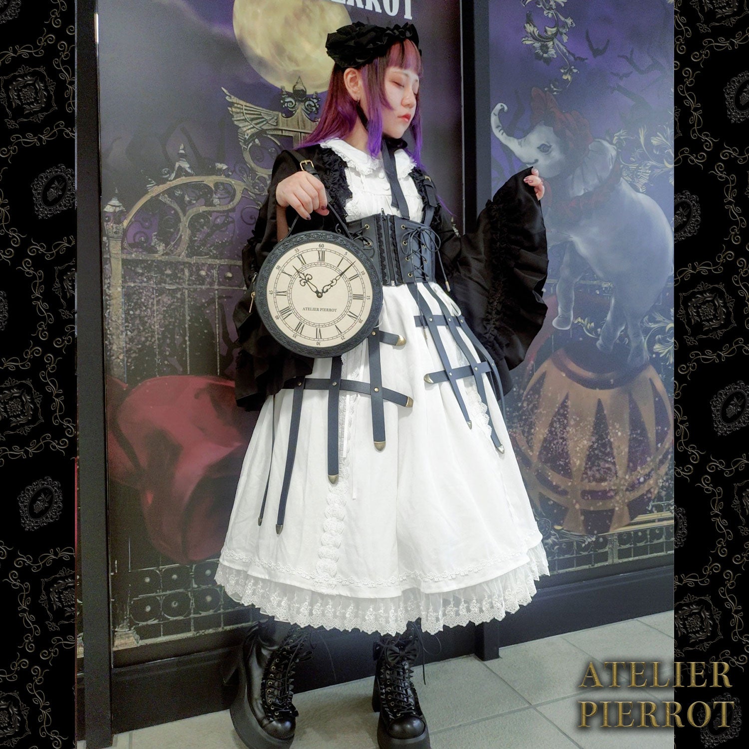 【ATELIER PIERROT】“Aeon” Clock Shoulder Bag ブロンズ/ブラック