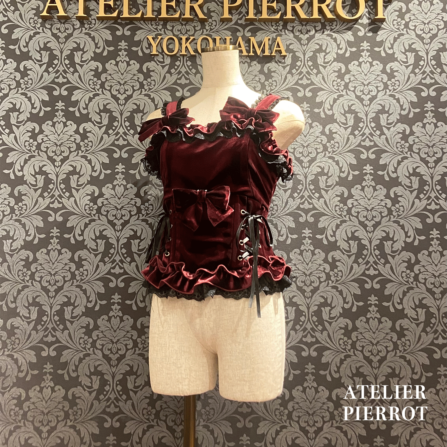 【ATELIER PIERROTAdenophora 레이스 업 Camisole Bordeaux/Navy/Black★10 월 초에서 중순까지 출시 될 예정입니다★