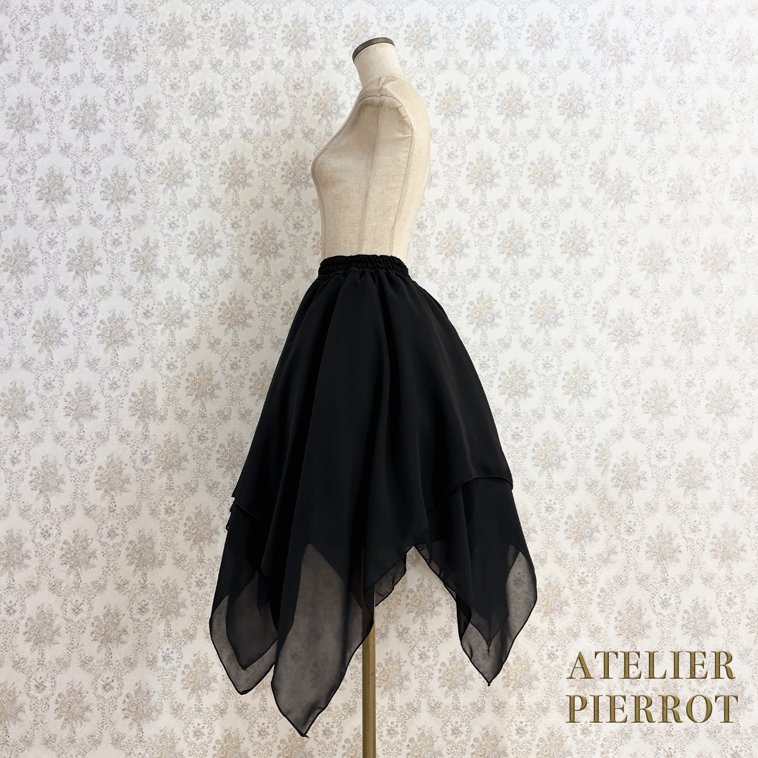 【ATELIER PIERROT】 불규칙한 치마, 검은 색