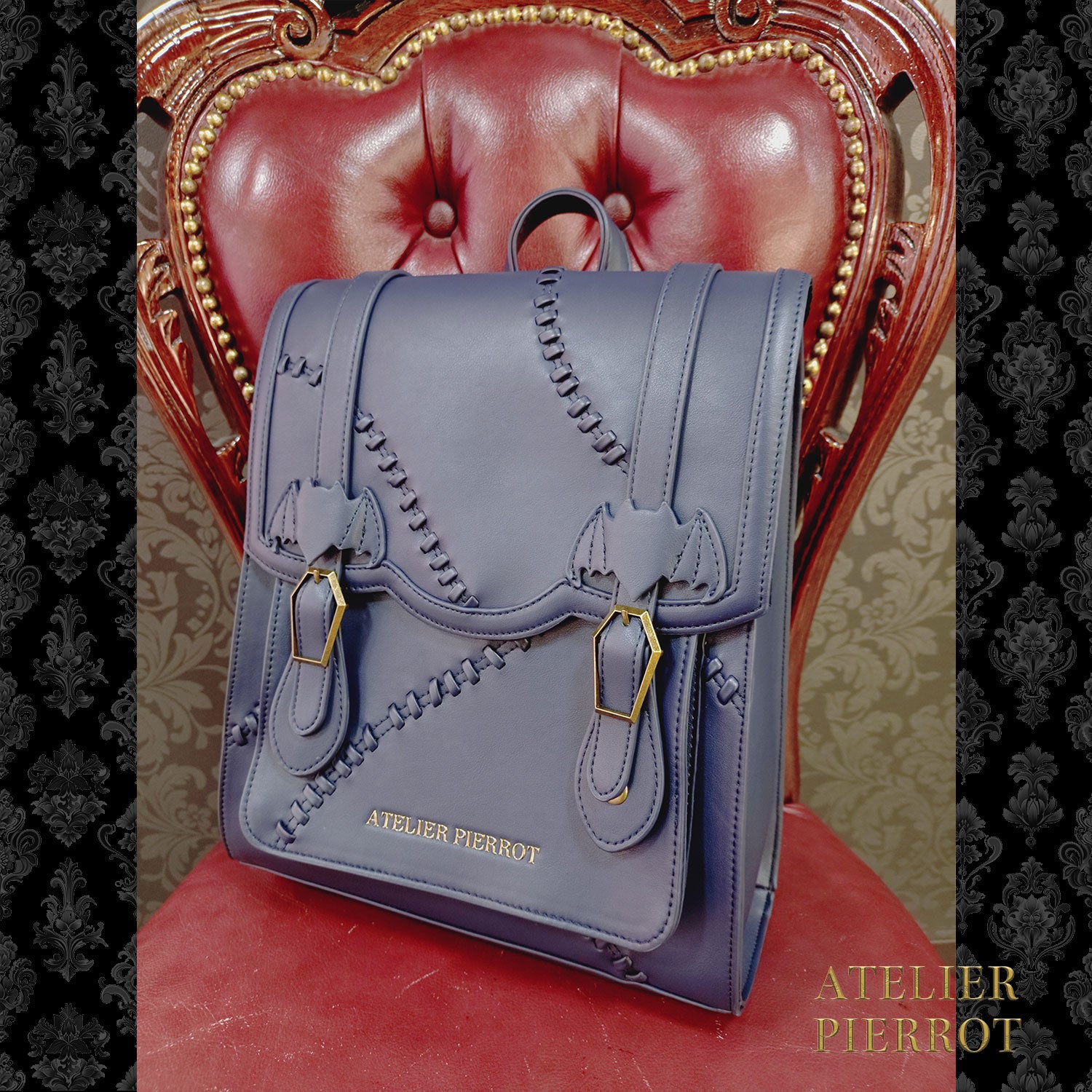 【ATELIER PIERROT】 “Nocturnal Grave”Mended Satchel ボルドー/ネイビー/ブラック