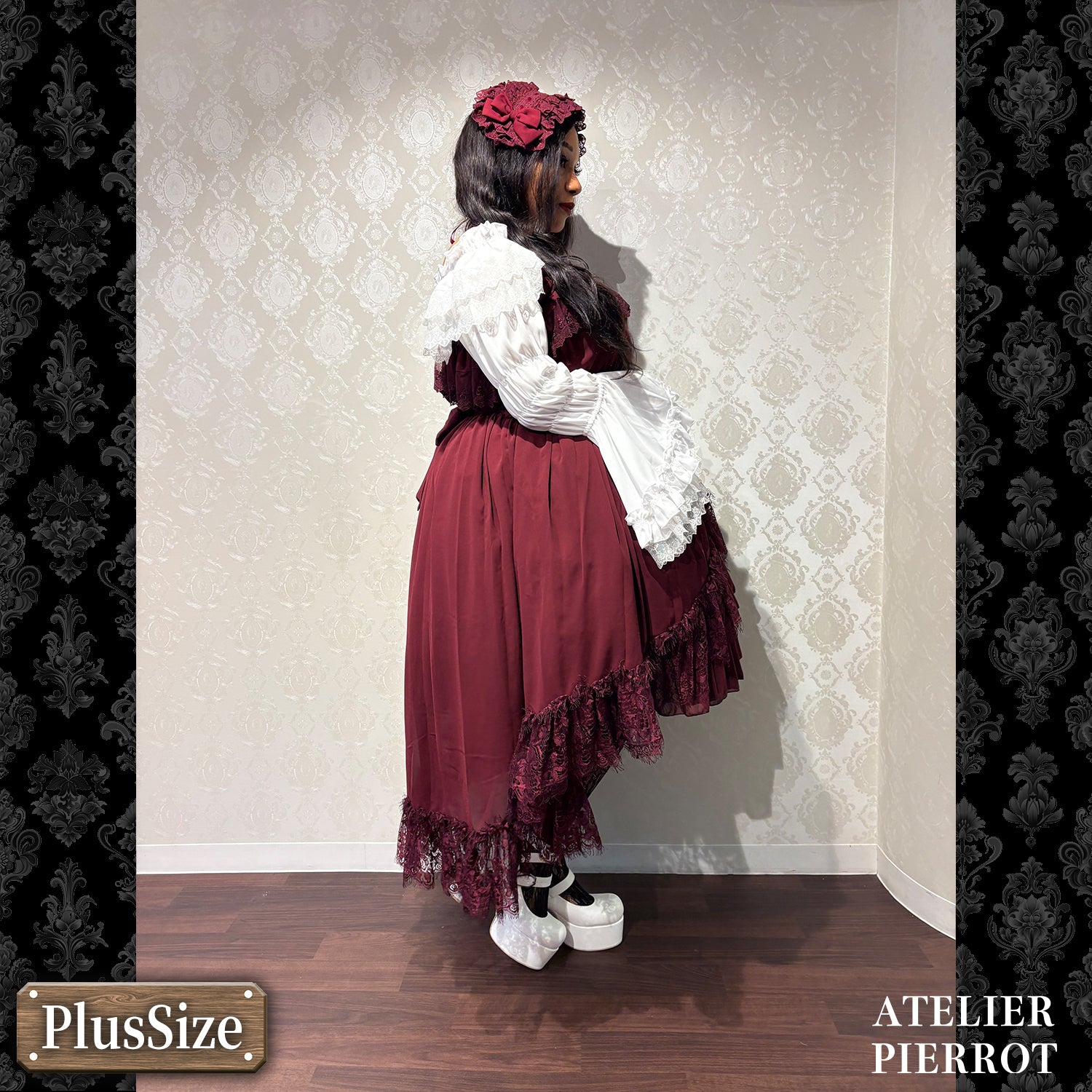 【ATELIER PIERROT】 ★ご予約受付中★ Cathedral Veil Jumper Skirt ホワイト/ボルドー/パープル/ネイビー/ブラック プラスサイズ