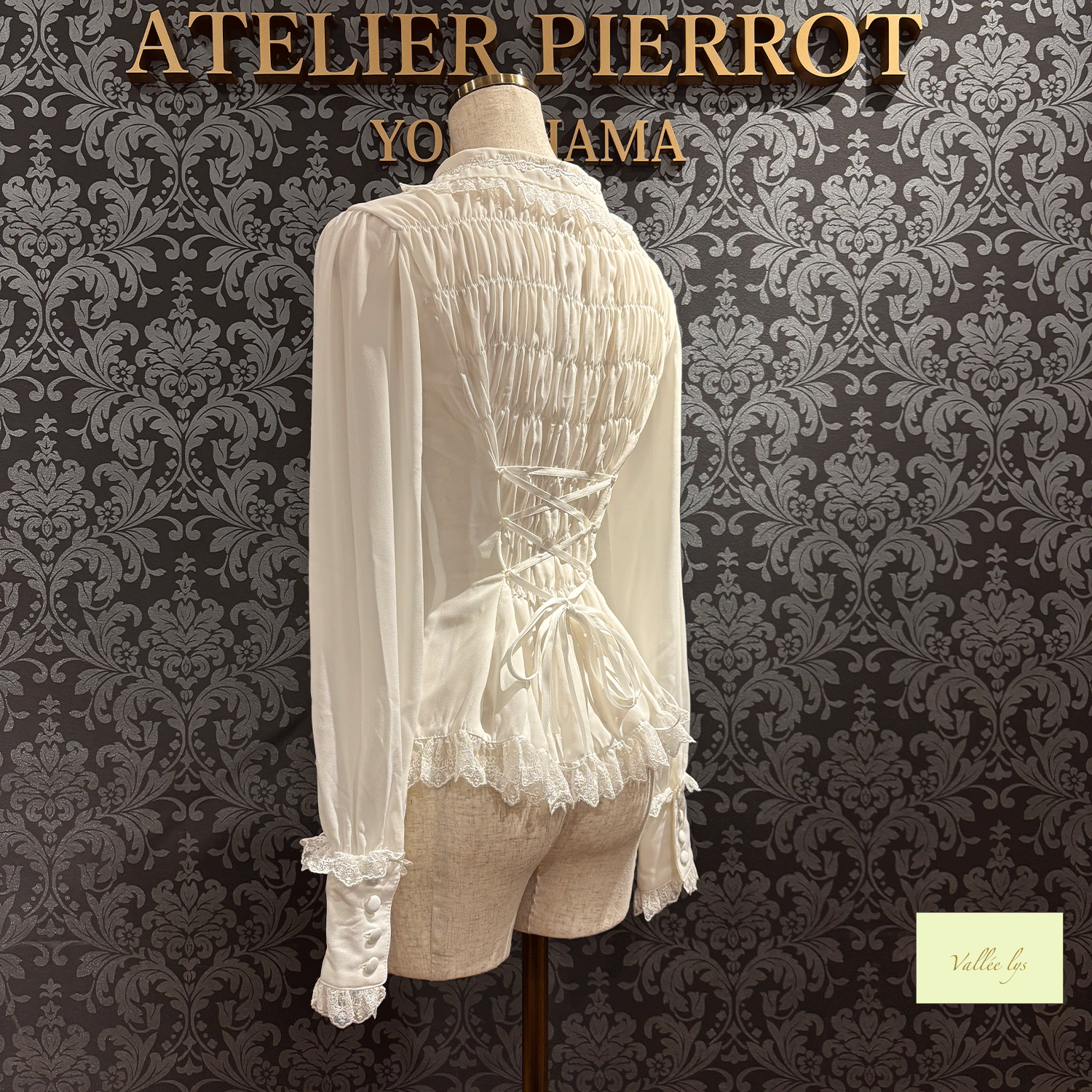 【Vallée lys】ヴァレリス Dreams Ladder Lace Long Sleeved Blouse ホワイト/ブラック×ホワイト/ブラック×ボルドー/ブラック×ネイビー/ブラック ★8月下旬発売★