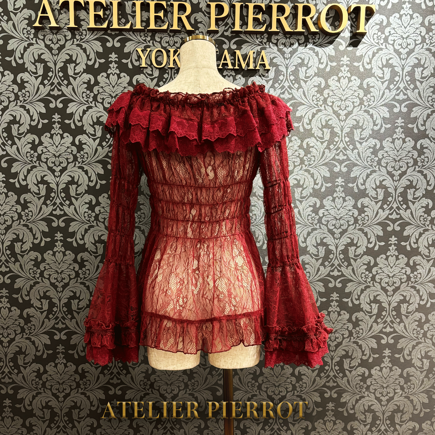【ATELIER PIERROT】 Shirring princess sleeve blouse-Lace- White/Ivory/Bordeaux/Navy/ Black