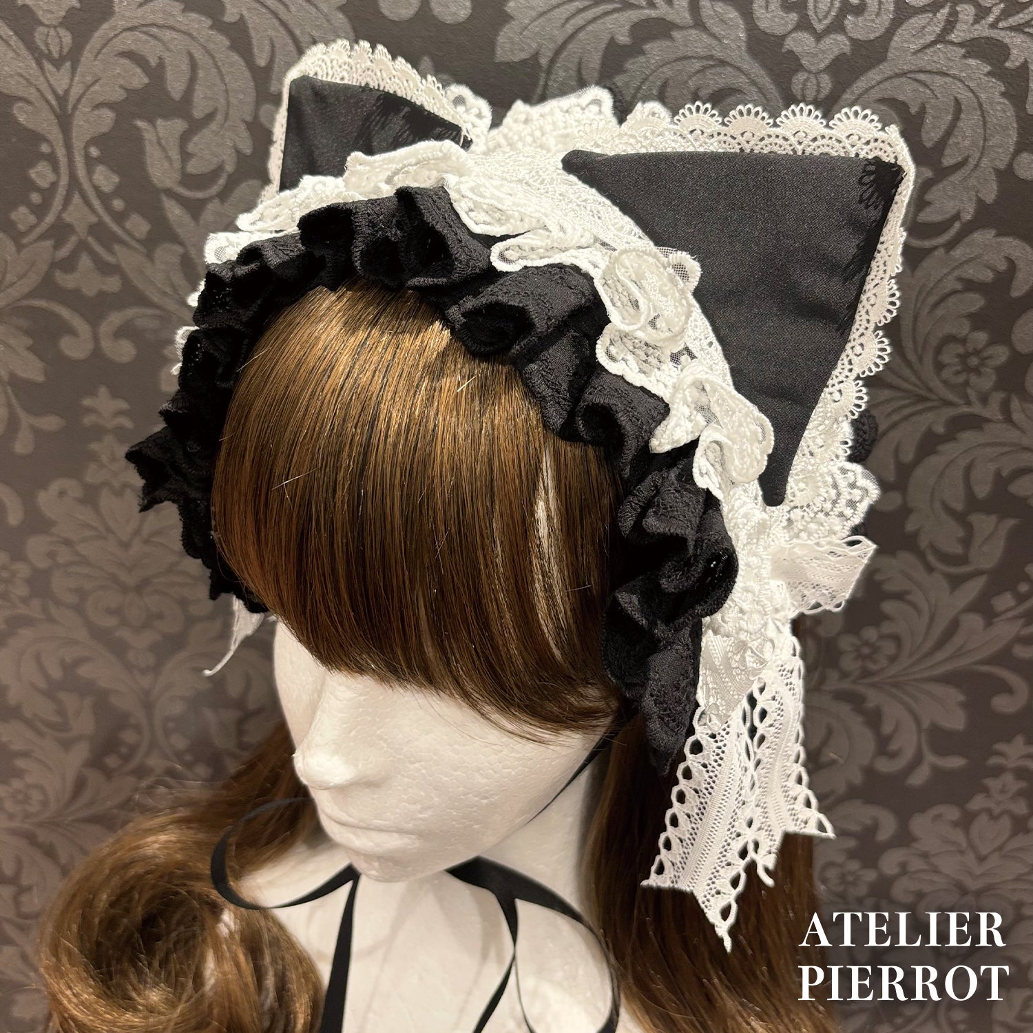 【ATELIER PIERROT】 Mimi de Chat Lace Headdress ホワイト/ブラック×ホワイト/ブラック