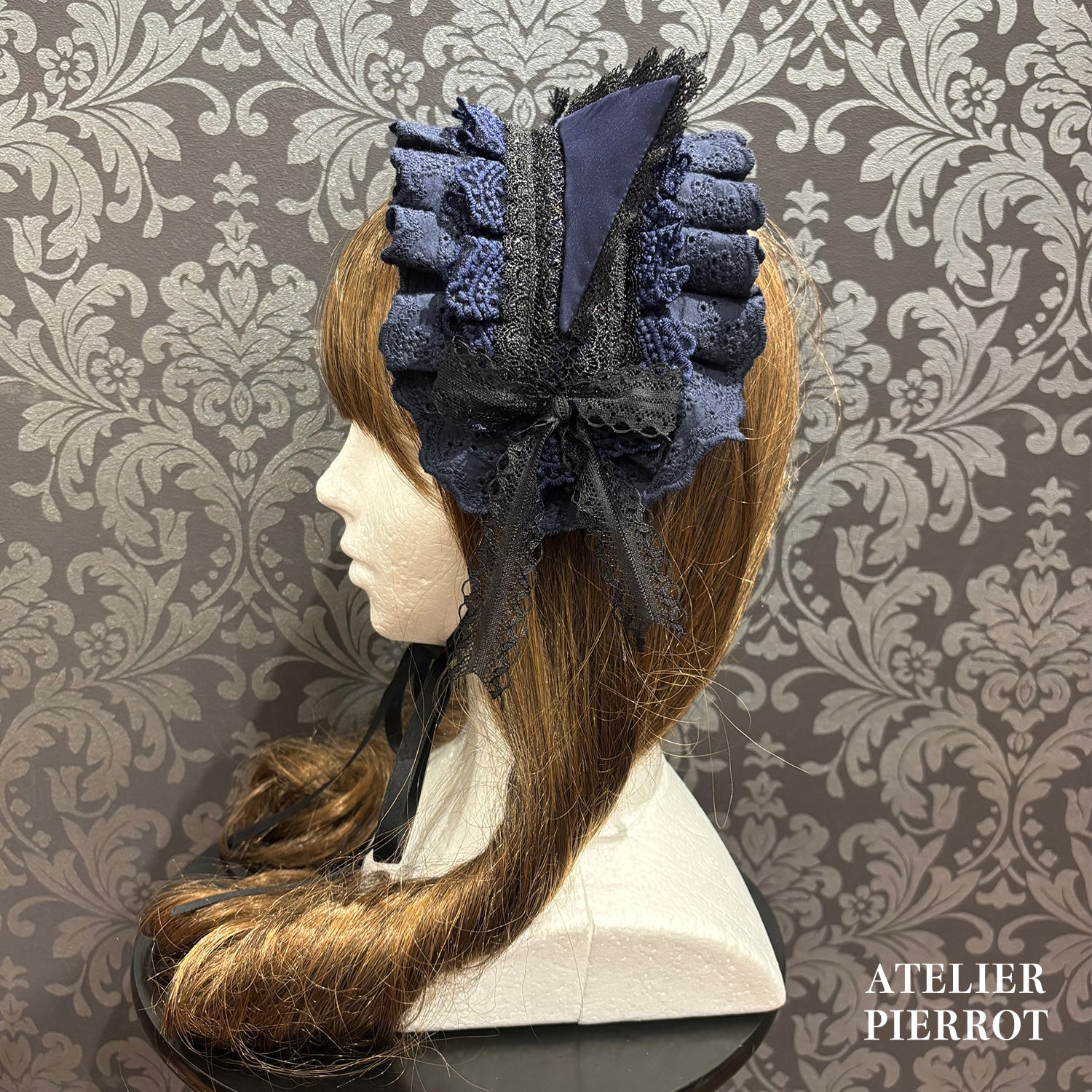 【ATELIER PIERROT】 ★ご予約受付中★ Mimi de Chat Lace Headdress ホワイト/新色ボルドー/新色パープル/新色ネイビー/ブラック×ホワイト/ブラック