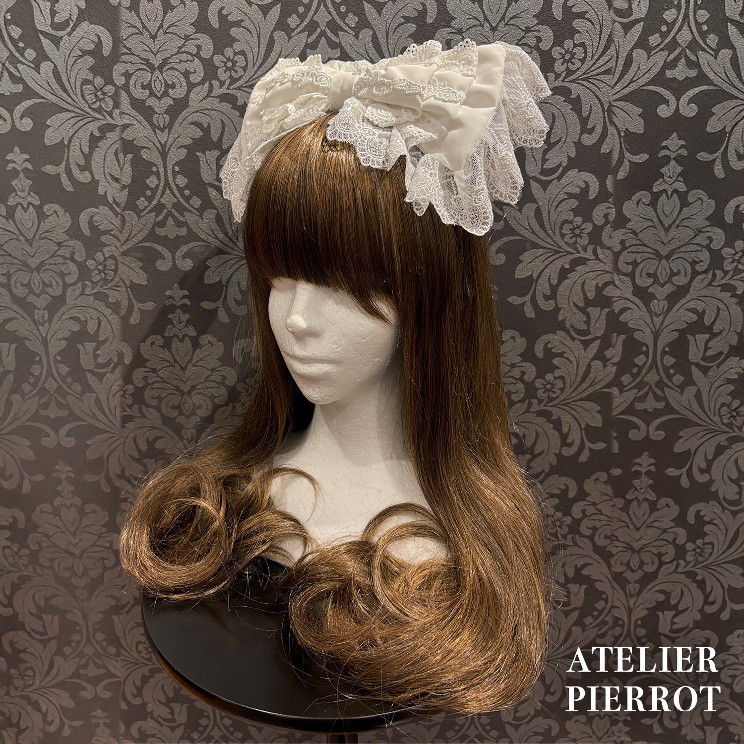 【ATELIER PIERROT】 Sweet Lace Ribbon Headband ホワイト/ボルドー/ブラック×ホワイト/ブラック
