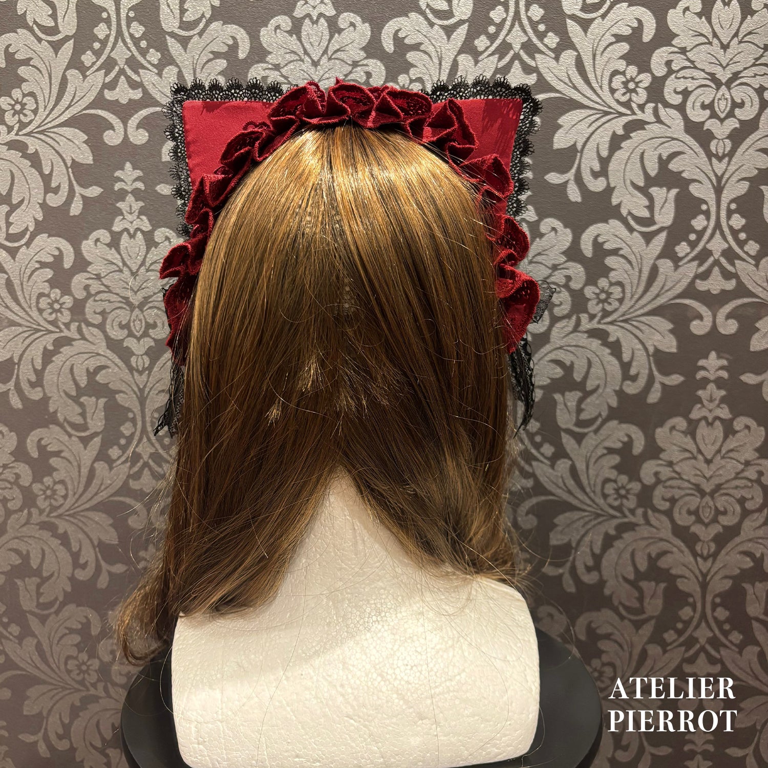 【ATELIER PIERROT】 ★ご予約受付中★ Mimi de Chat Lace Headdress ホワイト/新色ボルドー/新色パープル/新色ネイビー/ブラック×ホワイト/ブラック