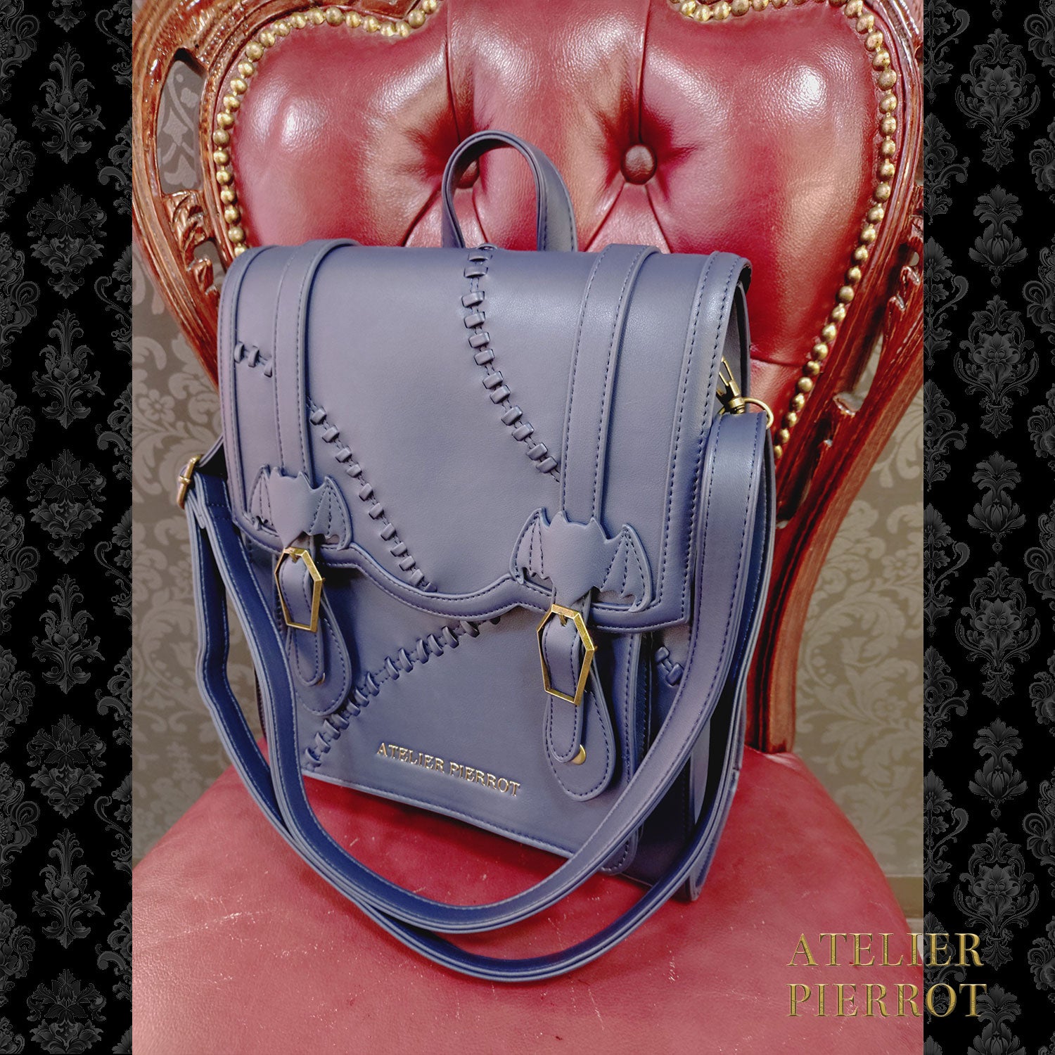 【ATELIER PIERROT】 “Nocturnal Grave”Mended Satchel ボルドー/ネイビー/ブラック