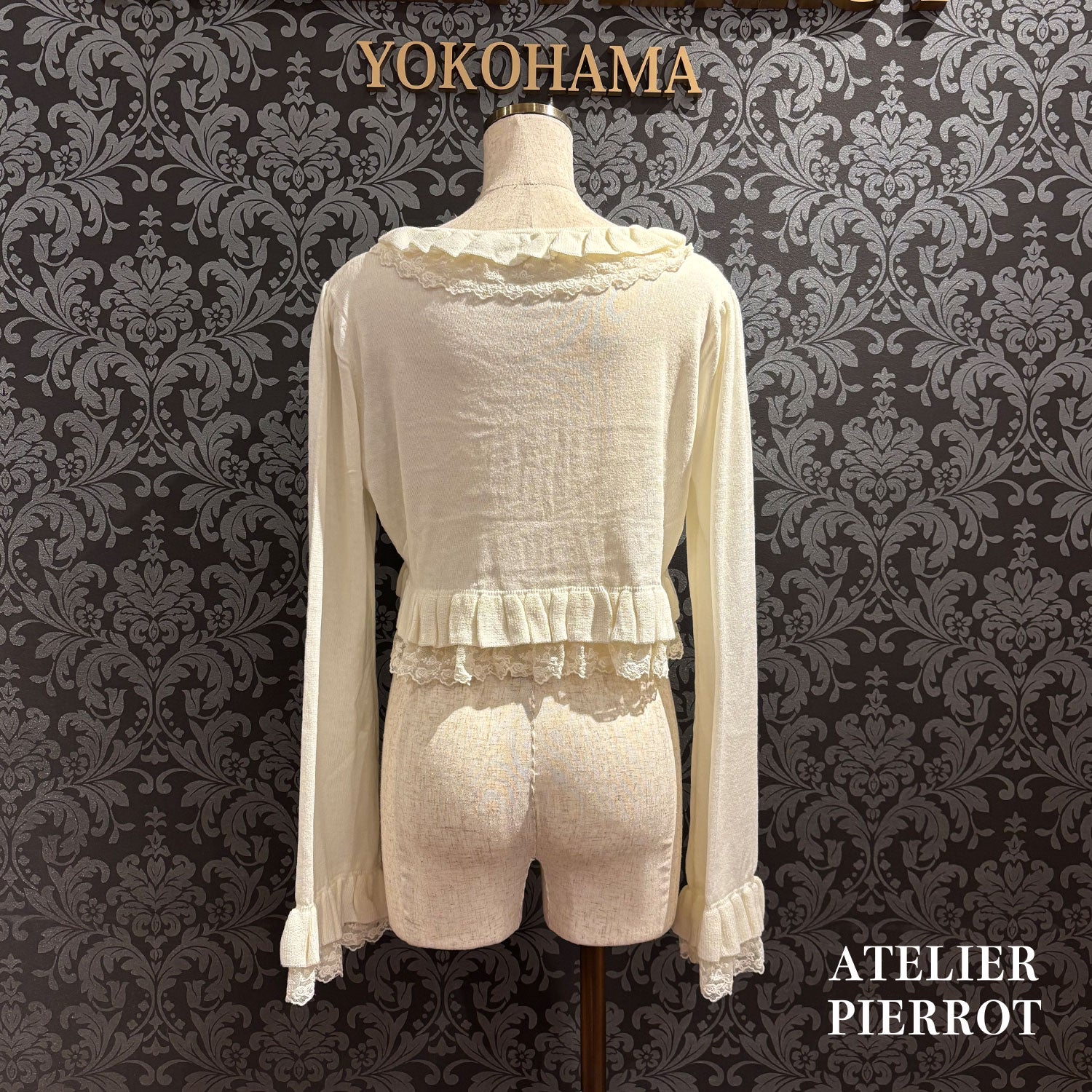 【ATELIER PIERROT】 Rose Waltz Cardigan アイボリー/ワイン/ブラック