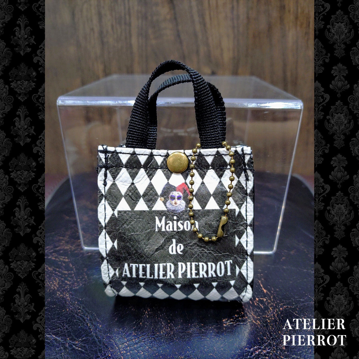 ATELIER-PIERROT】 ★ご予約受付中★ Mini Shopping Bag Charm ダイヤ柄/ブラック
