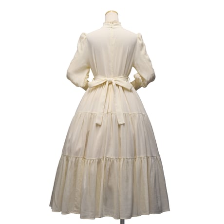 【Sheglit】シェグリット 睡蓮のティアードドレス アイボリー/ダルブルー/ブラック