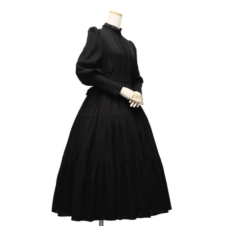 【Sheglit】シェグリット 睡蓮のティアードドレス アイボリー/ダルブルー/ブラック