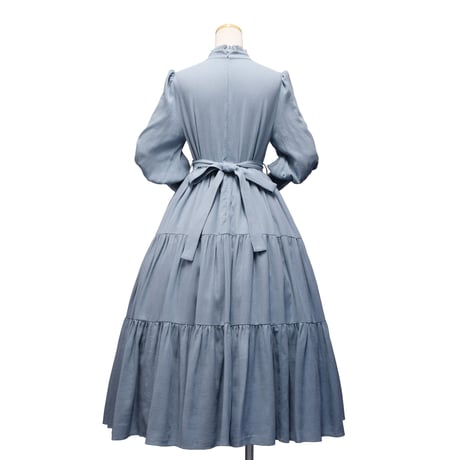 【Sheglit】シェグリット 睡蓮のティアードドレス アイボリー/ダルブルー/ブラック