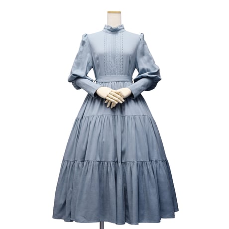 【Sheglit】シェグリット 睡蓮のティアードドレス アイボリー/ダルブルー/ブラック