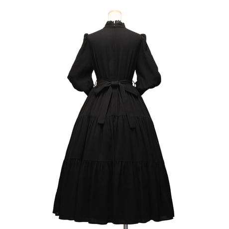 【Sheglit】シェグリット 睡蓮のティアードドレス アイボリー/ダルブルー/ブラック