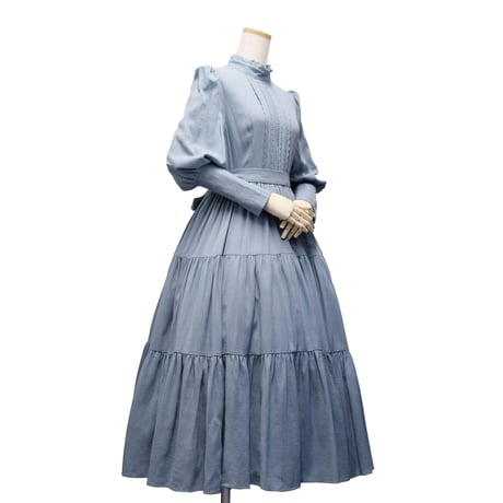 【Sheglit】シェグリット 睡蓮のティアードドレス アイボリー/ダルブルー/ブラック