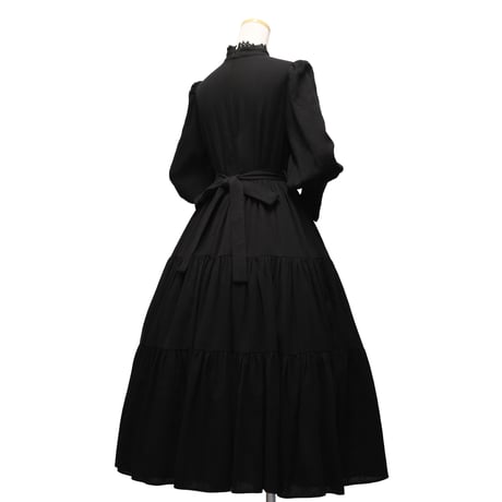 【Sheglit】シェグリット 睡蓮のティアードドレス アイボリー/ダルブルー/ブラック