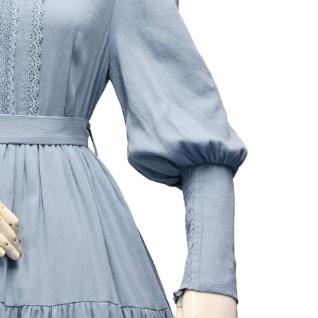 【Sheglit】シェグリット 睡蓮のティアードドレス アイボリー/ダルブルー/ブラック