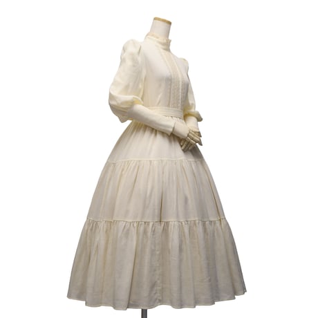 【Sheglit】シェグリット 睡蓮のティアードドレス アイボリー/ダルブルー/ブラック