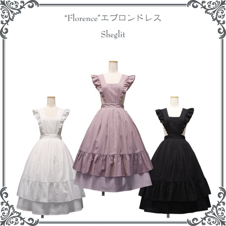 【Sheglit】シェグリット "Florence"エプロンドレス ホワイト/アンティークローズ/ブラック