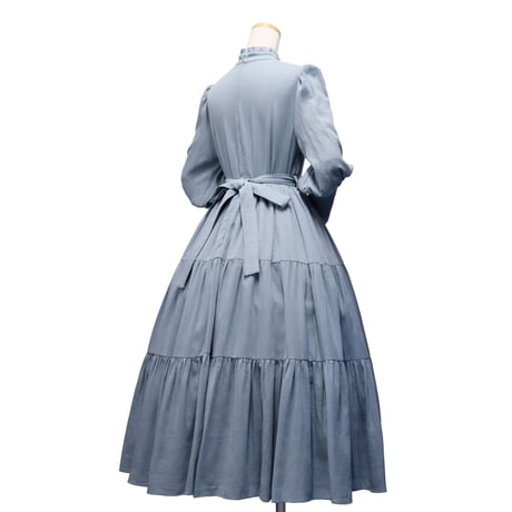 【Sheglit】シェグリット 睡蓮のティアードドレス アイボリー/ダルブルー/ブラック