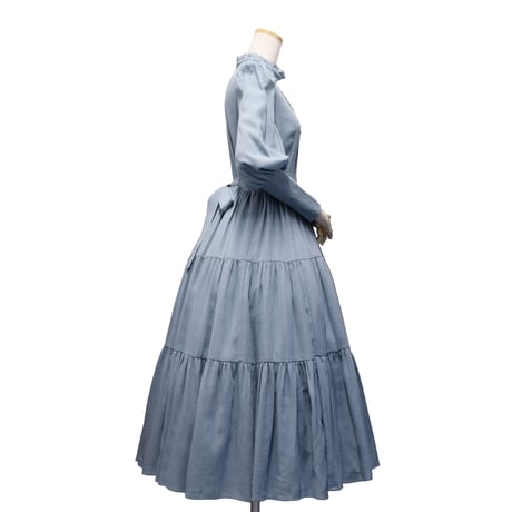 【Sheglit】シェグリット 睡蓮のティアードドレス アイボリー/ダルブルー/ブラック