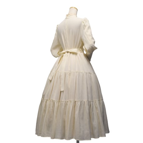 【Sheglit】シェグリット 睡蓮のティアードドレス アイボリー/ダルブルー/ブラック