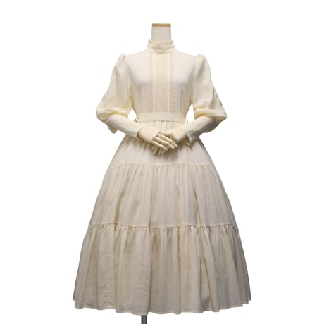 【Sheglit】シェグリット 睡蓮のティアードドレス アイボリー/ダルブルー/ブラック