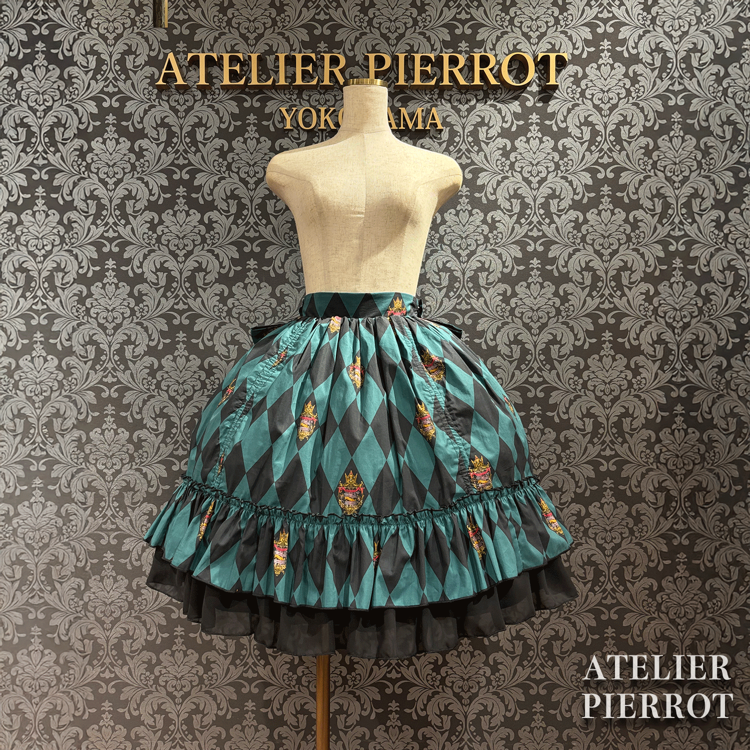 【ATELIER PIERROT“Diamond Circus”Skirt白×白/酒/紫/绿/黑×白