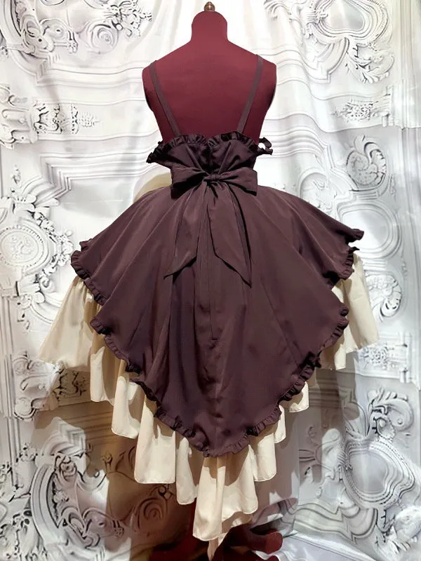 【MARBLE】マーブル エンブレム飾りチェーン付きハイウエストドレープスカート:ボルドー×ベージュフリル★SALE対象外★