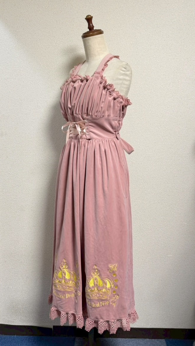 【Physical Drop】フィジカルドロップ 王冠刺繍別珍ジャンパースカートピンク】