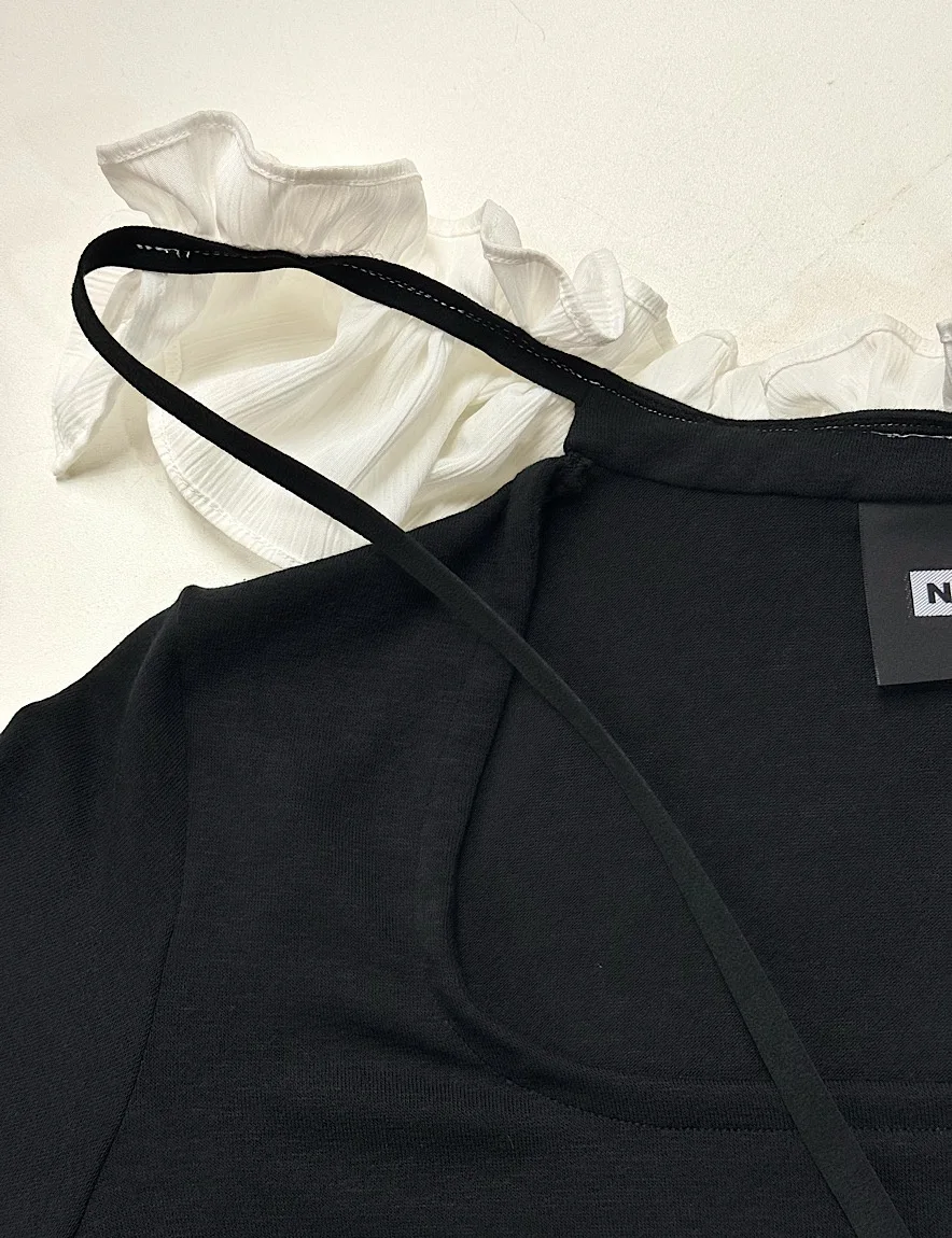 【Na+H】エヌエープラスエイチ Preカットソー(黒×白)