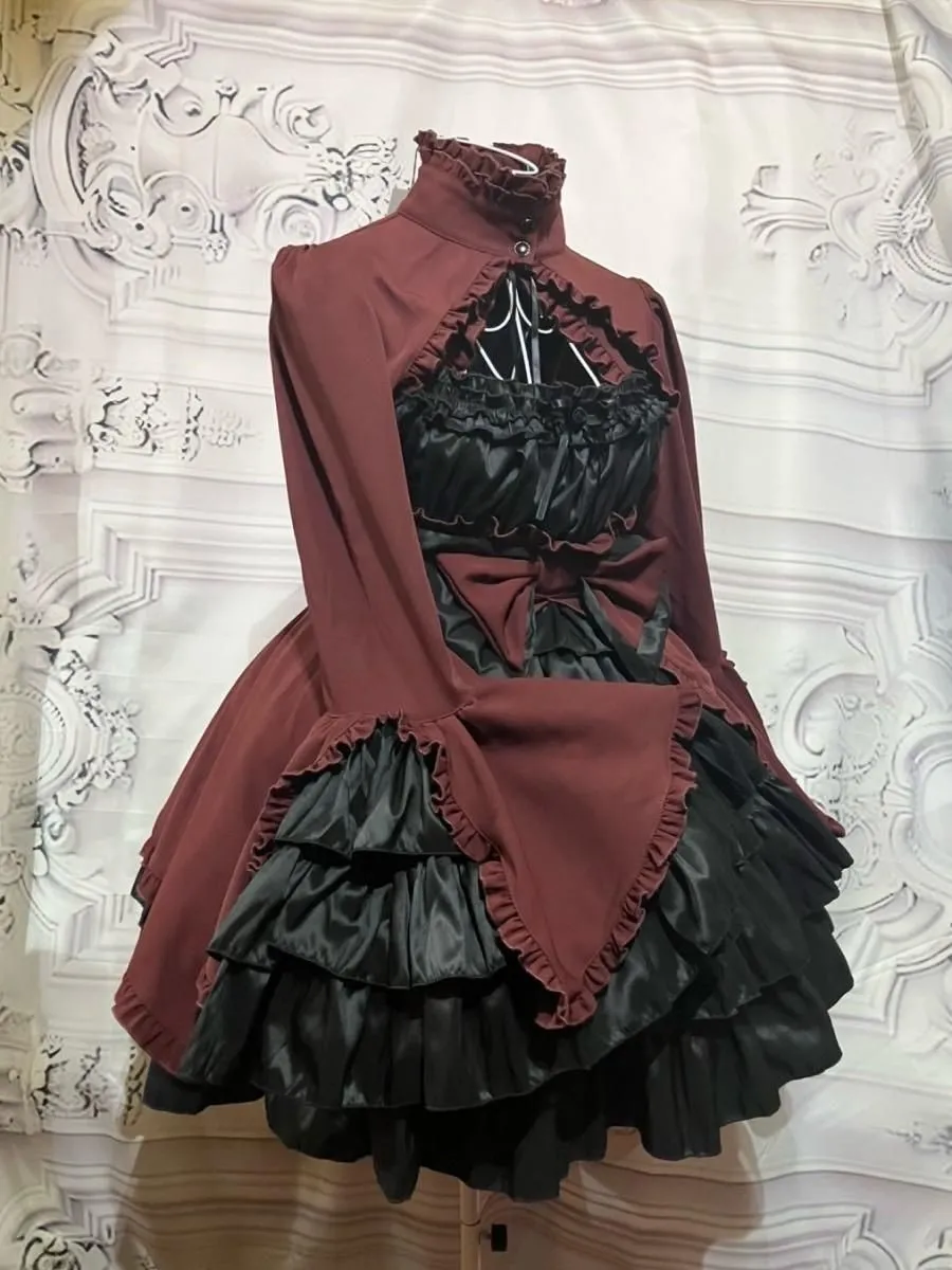 【MARBLE】マーブル 配色切り替えデコラティブワンピース:えんじワンピース×えんじボレロ