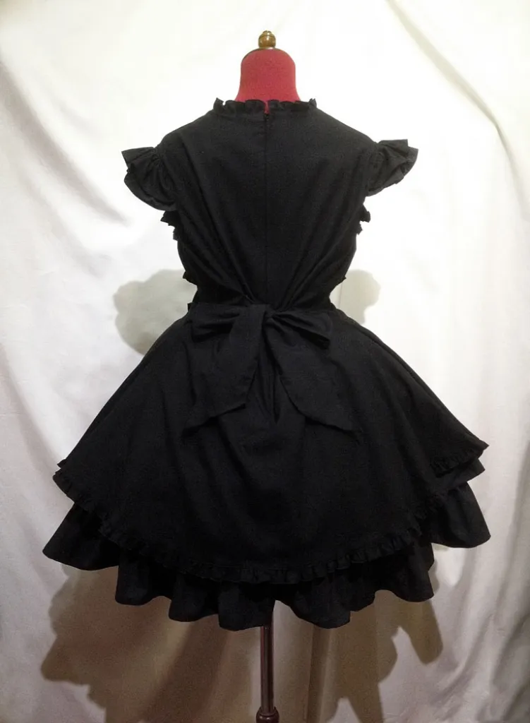【MARBLE】マーブル 姫袖ボレロ付き配色切り替えデコラティブワンピース:黒ワンピース×黒ボレロ