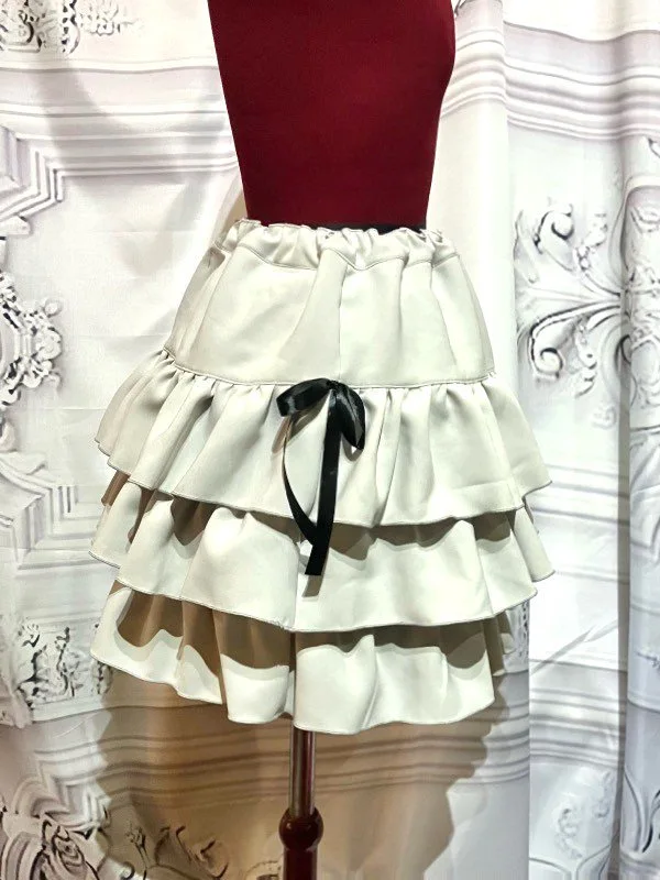 【MARBLE】マーブル サイドリボン付き切り替えティアードスカート:うすグレー