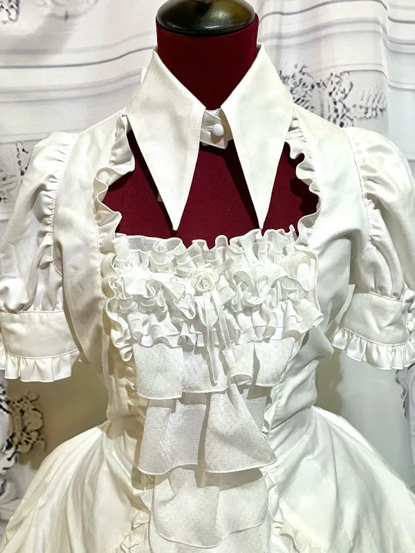 【MARBLE】マーブル 別衿・姫袖付きドレスワンピース:白×白フリル★SALE対象外★