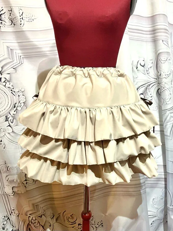 【MARBLE】マーブル サイドリボン付き切り替えティアードスカート:ベージュ