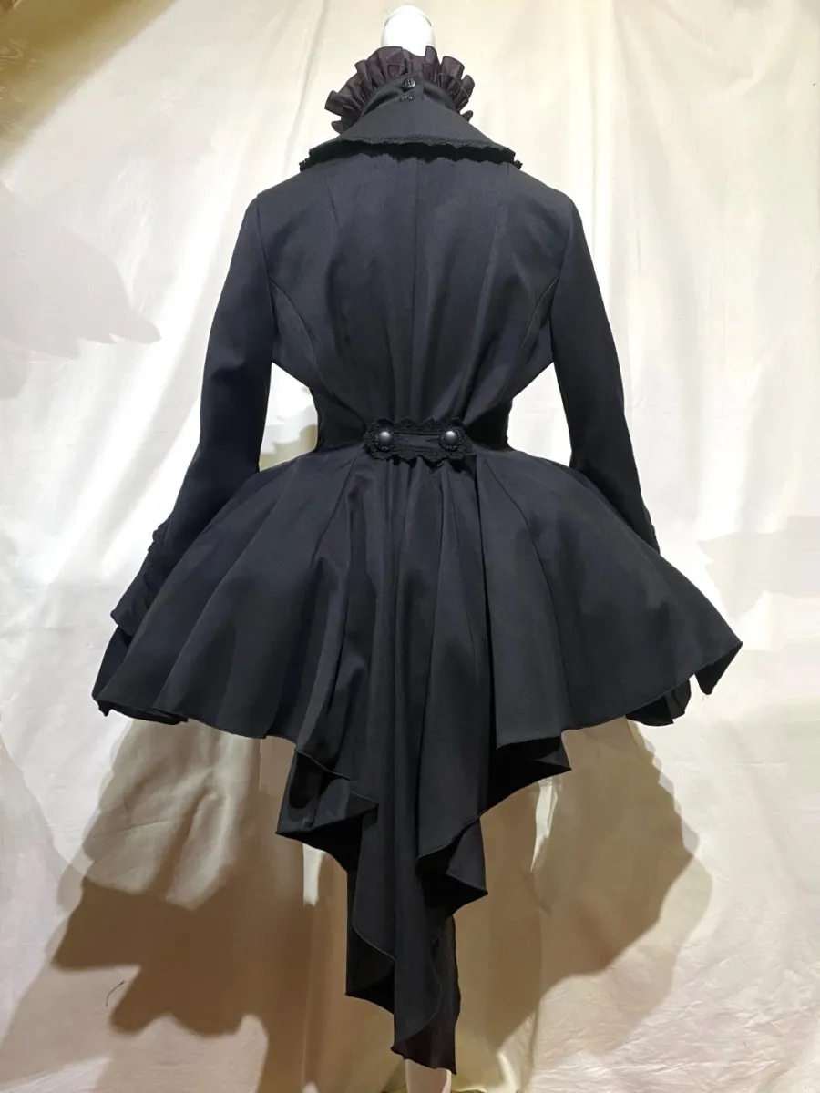 【MARBLE】マーブル ボリュームタイ付きブラウス付き風ジャケット:黒×ボルドー