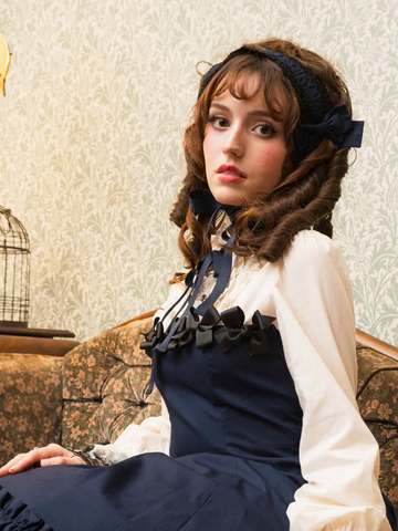 【Victorian maiden】ヴィクトリアンメイデン ★ご予約受付中★ vintageレースプリントサテンメニーリボンドールドレス