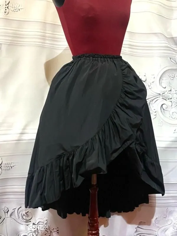 【MARBLE】マーブル リボン付き後長巻きフリルスカート:黒