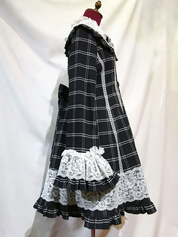 【MARBLE】マーブル レースデコレーションロマンティックコート:黒白チェック