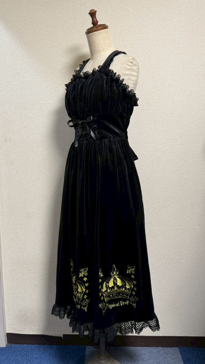 【Physical Drop】フィジカルドロップ 王冠刺繍別珍ジャンパースカート【黒】