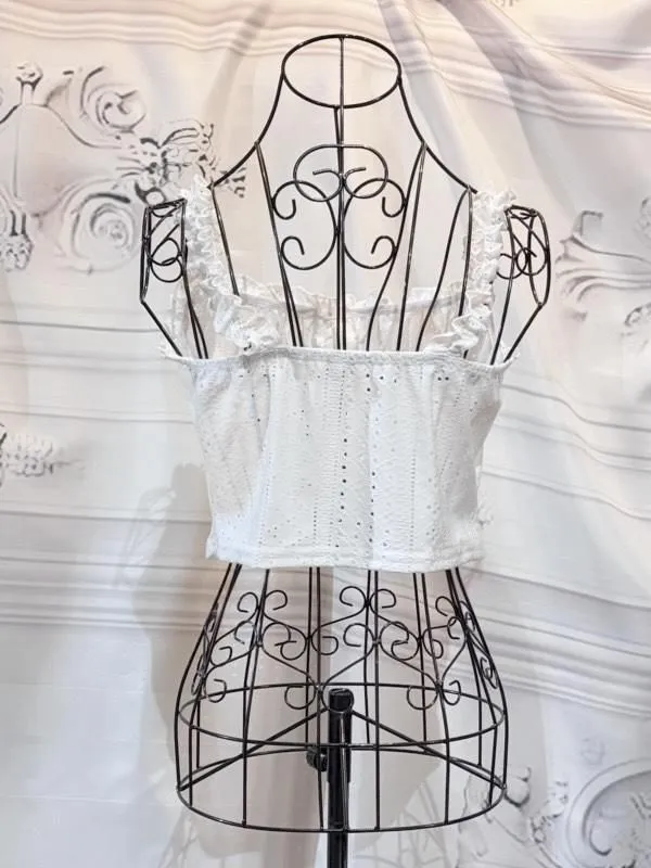 【MARBLE】マーブル バラブローチ付きフリルキャミソール◆L-LL◆:白刺繍柄