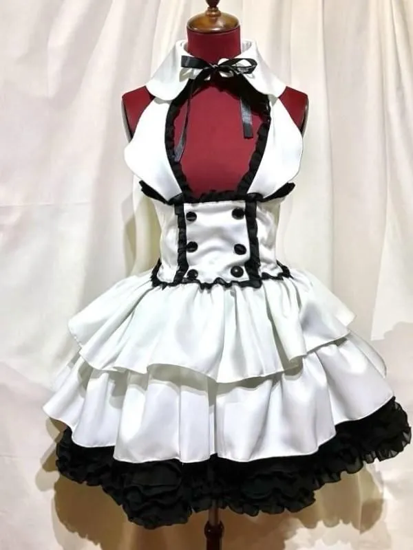 【MARBLE】マーブル ◆Lサイズ◆ラウンド衿付きコルセット型ワンピース:白×黒