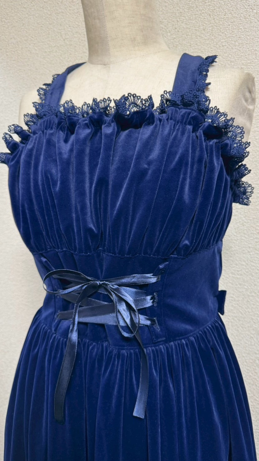 【Physical Drop】フィジカルドロップ 王冠刺繍別珍ジャンパースカート【紺】