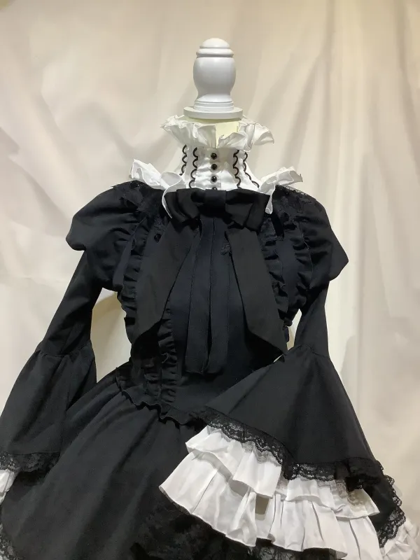 【MARBLE】マーブル アーチブレード切り替え立ち衿クラシックワンピース:白×黒★SALE対象外★