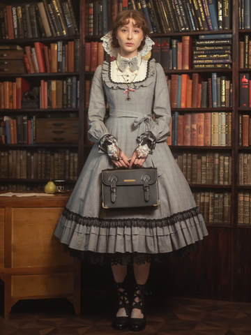 【Victorian maiden】빅토리안 메이든★예약 접수 중★ 에콜 데 펠리스 클래식 돌 롱 드레스 브라운 체크 /Black체크(노멀 사이즈/플러스 사이즈)